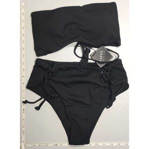 NWT ZAFUL Large Bandeau High Waist Black bikini set